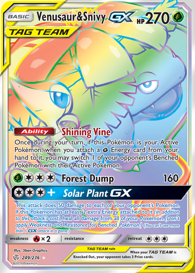 Venusaur & Snivy GX - Cosmic Eclipse - Rare Rainbow - Pokemon TCG ...